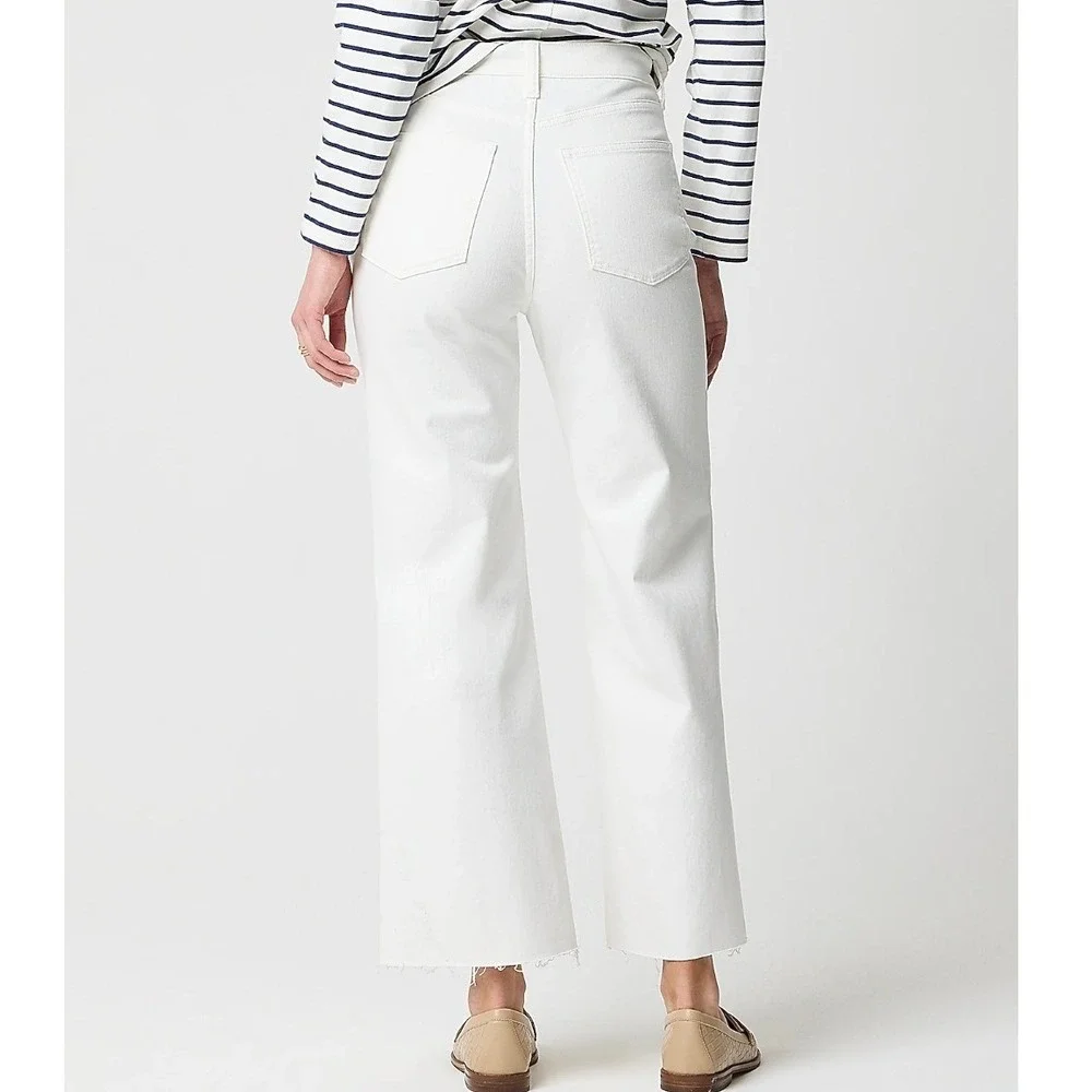 J.Crew Wide-Leg Crop Seashell White Jeans Raw Hem All Day Stretch Denim Size 29